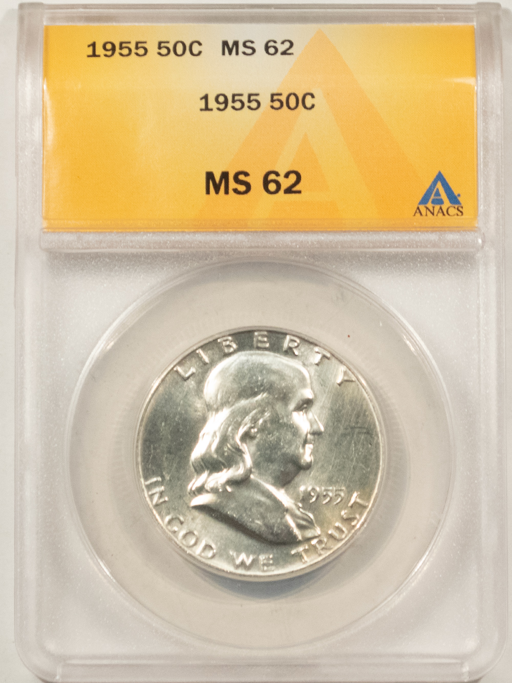 Franklin Halves 1955 FRANKLIN HALF DOLLAR – ANACS MS-62 Franklin Halves 1955 FRANKLIN HALF DOLLAR – ANACS MS-62