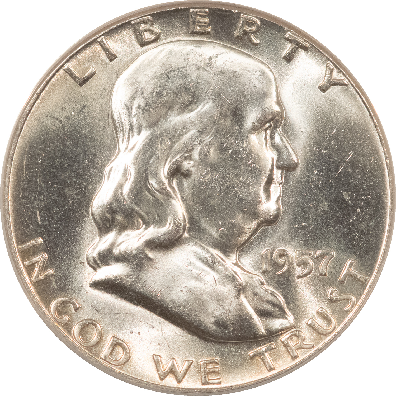 Franklin Halves 1957 FRANKLIN HALF DOLLAR – ANACS MS-63, WHITE! Franklin Halves 1957 FRANKLIN HALF DOLLAR – ANACS MS-63, WHITE!