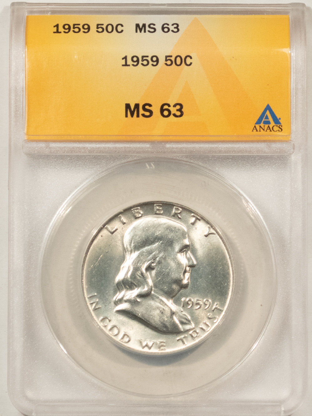 Franklin Halves 1959 FRANKLIN HALF DOLLAR – ANACS MS-63, WHITE! Franklin Halves 1959 FRANKLIN HALF DOLLAR – ANACS MS-63, WHITE!