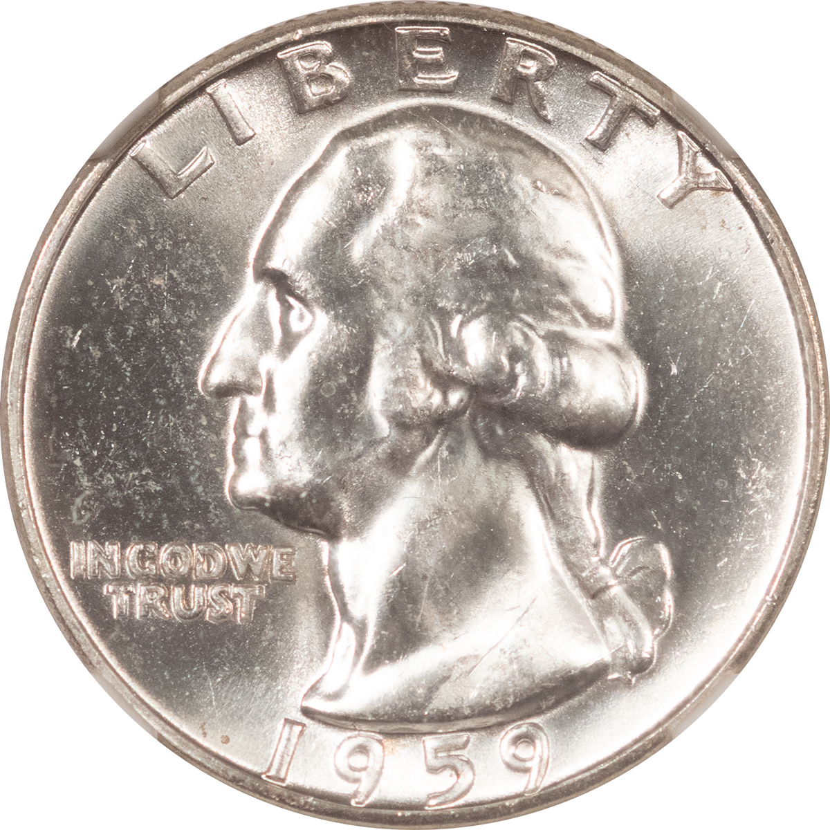 New Certified Coins 1959 WASHINGTON QUARTER, TYPE B REVERSE – NGC UNC DETAILS, OBVERSE WHEEL MARK New Certified Coins 1959 WASHINGTON QUARTER, TYPE B REVERSE – NGC UNC DETAILS, OBVERSE WHEEL MARK