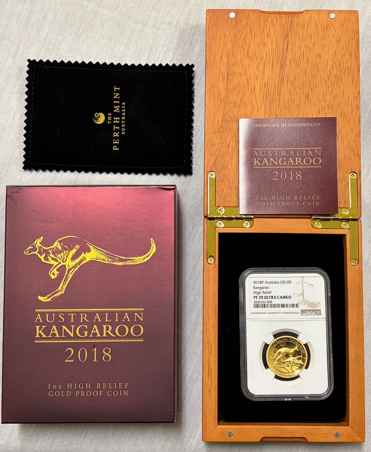 Bullion 2018P $100 AUSTRALIA KANGAROO 1 OZ .9999 GOLD PROOF HIGH RELIEF – NGC PF-70 UCAM Bullion 2018P $100 AUSTRALIA KANGAROO 1 OZ .9999 GOLD PROOF HIGH RELIEF – NGC PF-70 UCAM