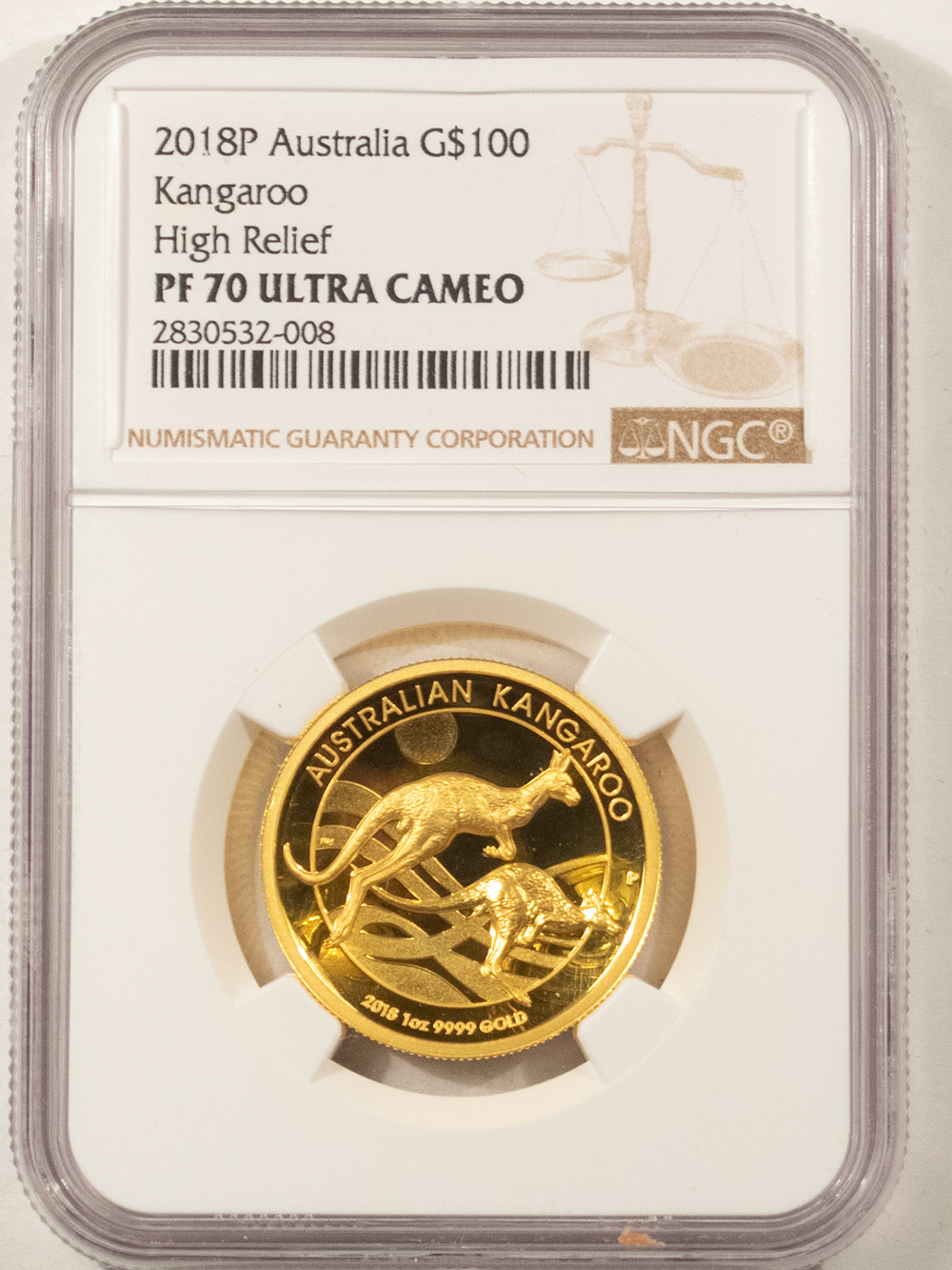 Bullion 2018P $100 AUSTRALIA KANGAROO 1 OZ .9999 GOLD PROOF HIGH RELIEF – NGC PF-70 UCAM Bullion 2018P $100 AUSTRALIA KANGAROO 1 OZ .9999 GOLD PROOF HIGH RELIEF – NGC PF-70 UCAM