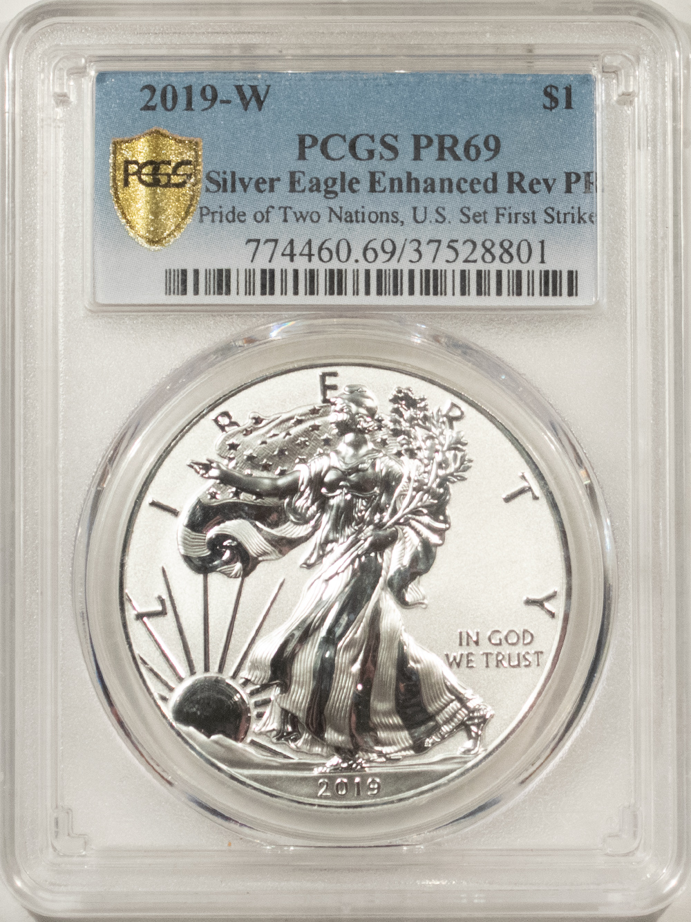 American Silver Eagles 2019-W PROOF AMERICAN SILVER EAGLE, ENHANCED REVERSE, 1 OZ .999 – PCGS PR-69 American Silver Eagles 2019-W PROOF AMERICAN SILVER EAGLE, ENHANCED REVERSE, 1 OZ .999 – PCGS PR-69