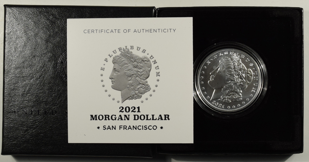 Dollars 2021-S PRIVY $1 MORGAN DOLLAR SILVER COMMEMORATIVE – GEM UNCIRCULATED, MINT PKG Dollars 2021-S PRIVY $1 MORGAN DOLLAR SILVER COMMEMORATIVE – GEM UNCIRCULATED, MINT PKG