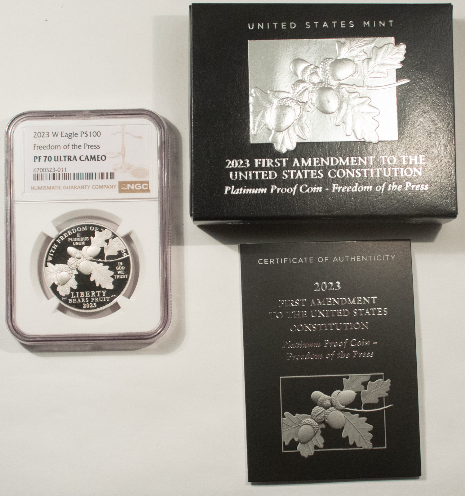 American Platinum Eagles 2023-W PROOF $100 PLATINUM EAGLE FREEDOM OF PRESS 1 OZ .9995 NGC PF70 UCAM + OGP American Platinum Eagles 2023-W PROOF $100 PLATINUM EAGLE FREEDOM OF PRESS 1 OZ .9995 NGC PF70 UCAM + OGP