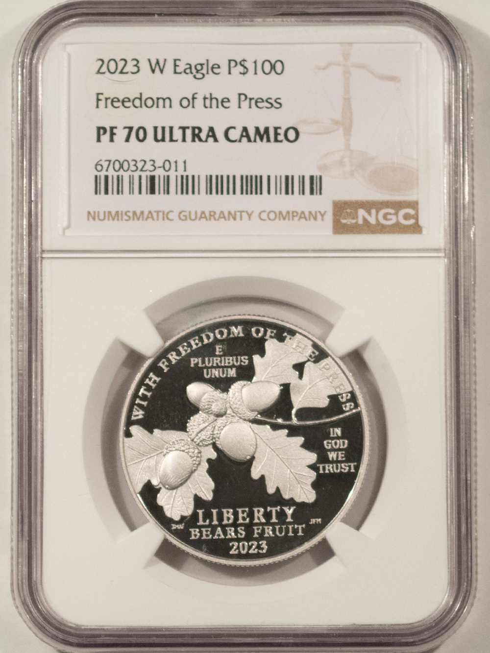 American Platinum Eagles 2023-W PROOF $100 PLATINUM EAGLE FREEDOM OF PRESS 1 OZ .9995 NGC PF70 UCAM + OGP American Platinum Eagles 2023-W PROOF $100 PLATINUM EAGLE FREEDOM OF PRESS 1 OZ .9995 NGC PF70 UCAM + OGP