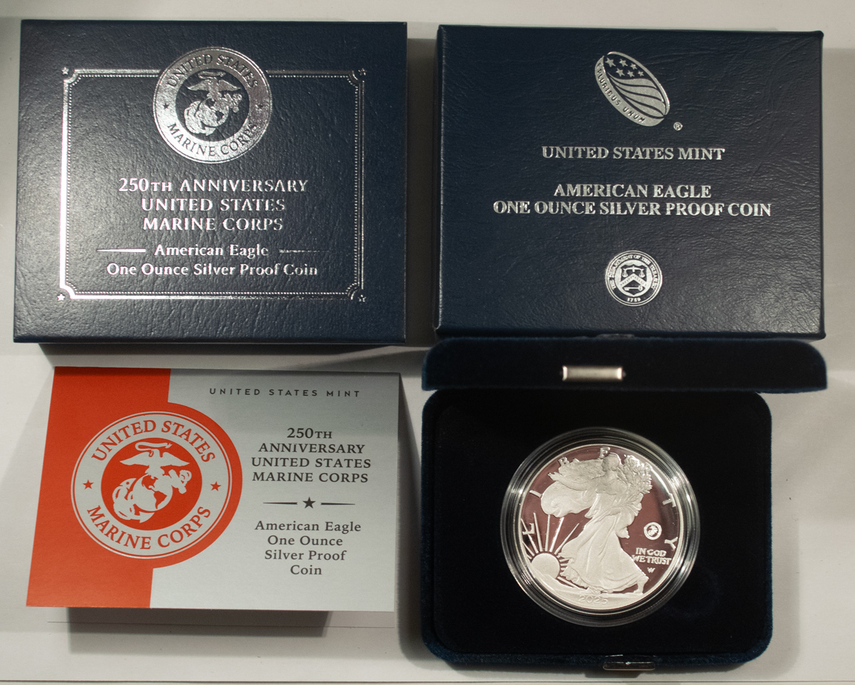 American Silver Eagles 2025-P $1 PROOF AMERICAN SILVER EAGLE 1 OZ .999 MARINE PRIVY – GEM PROOF BOX/COA American Silver Eagles 2025-P $1 PROOF AMERICAN SILVER EAGLE 1 OZ .999 MARINE PRIVY – GEM PROOF BOX/COA