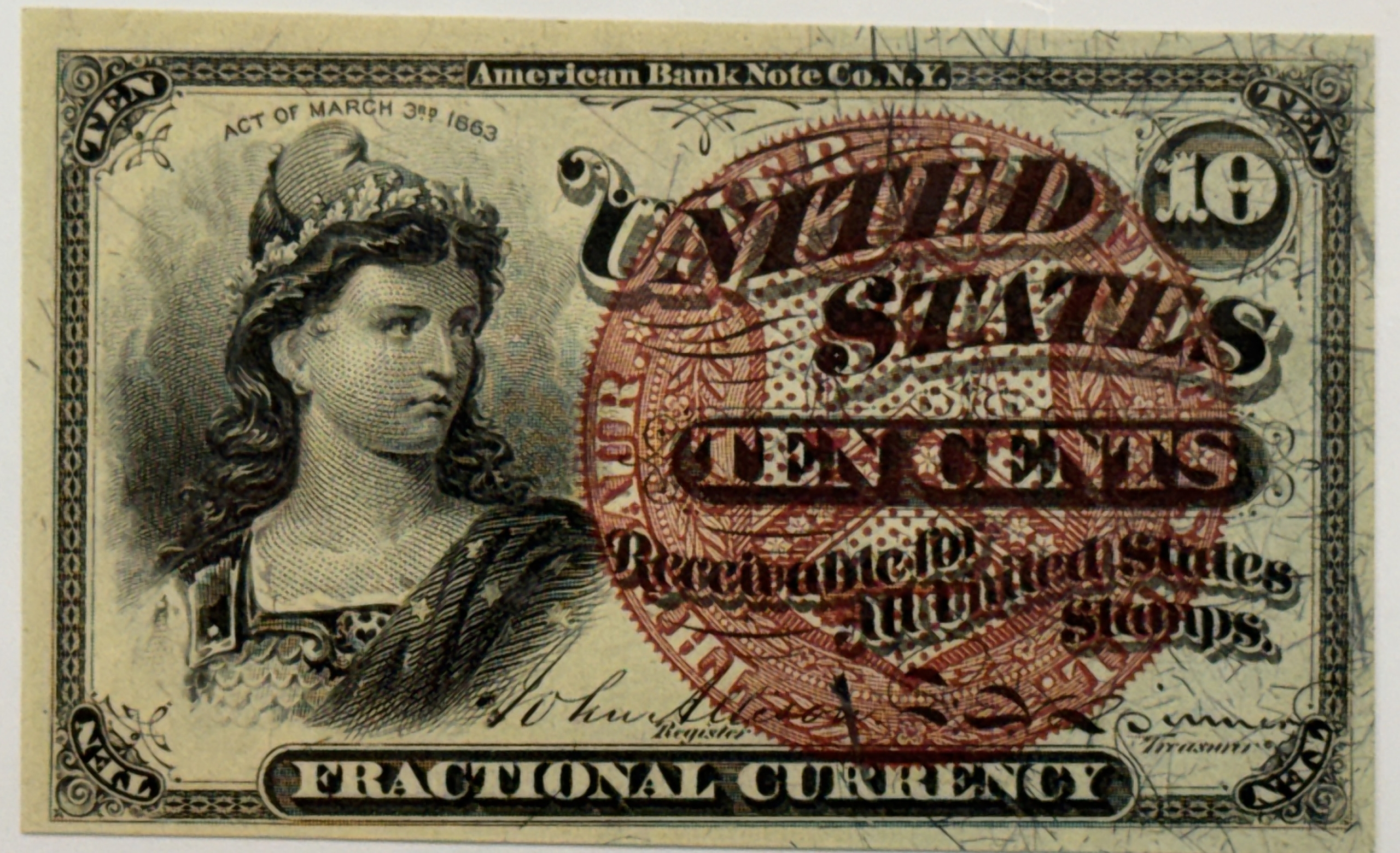 Fractional Currency 10c 4TH ISSUE FRACTIONAL CURRENCY, FR#1261 ALLISON/SPINNER 38MM SEAL – PMG CU-64 Fractional Currency 10c 4TH ISSUE FRACTIONAL CURRENCY, FR#1261 ALLISON/SPINNER 38MM SEAL – PMG CU-64