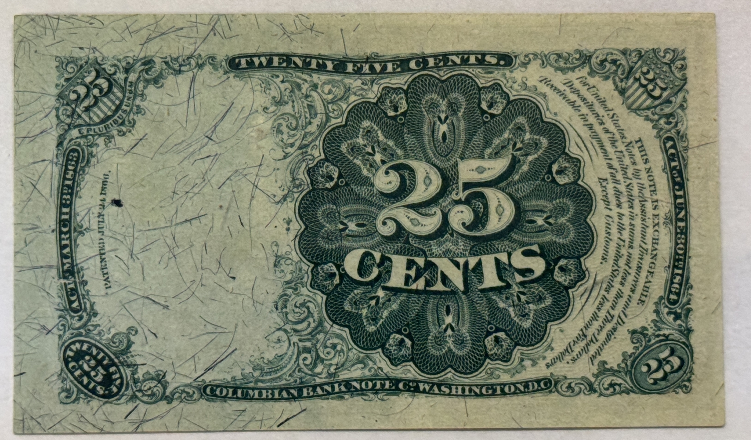 Fractional Currency 25c 5TH ISSUE FRACTIONAL CURRENCY FR#1308 ALLISON/SPINNER/LONG PMG GEM UNC 65EPQ Fractional Currency 25c 5TH ISSUE FRACTIONAL CURRENCY FR#1308 ALLISON/SPINNER/LONG PMG GEM UNC 65EPQ