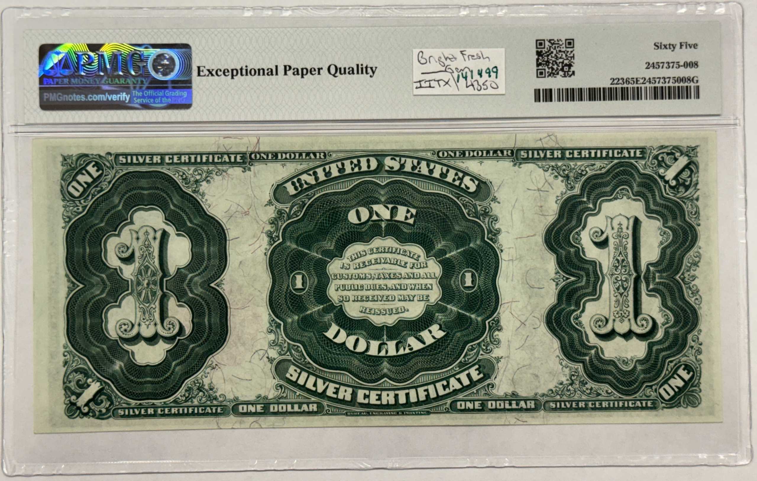 Large Silver Certificates 1891 $1 SILVER CERTIFICATE MARTHA WASHINGTON FR#223 PMG GEM UNC 65 EPQ FRESH GEM Large Silver Certificates 1891 $1 SILVER CERTIFICATE MARTHA WASHINGTON FR#223 PMG GEM UNC 65 EPQ FRESH GEM