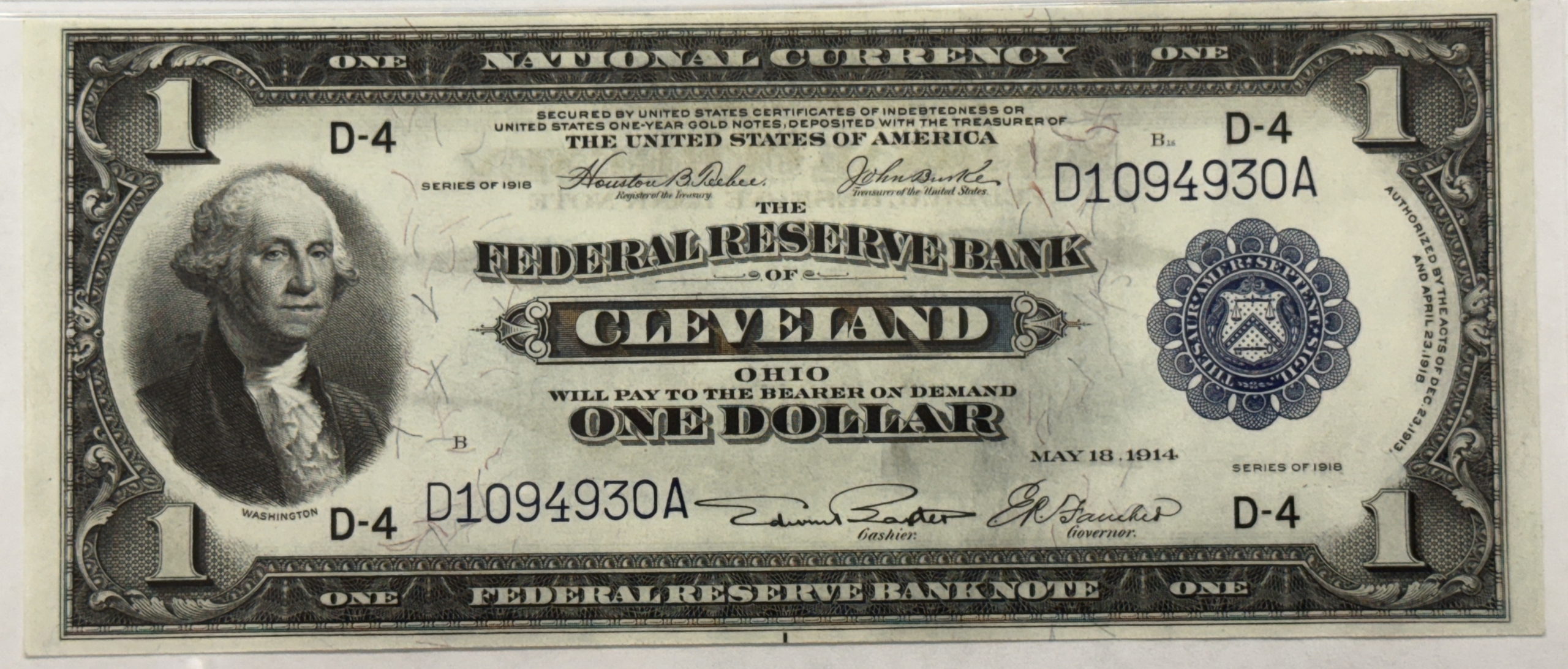Large Federal Reserve Notes 1918 $1 FEDERAL RESERVE BANKNOTE, D-4, CLEVELAND FR-718 PMG GEM UNC 65 EPQ GEM! Large Federal Reserve Notes 1918 $1 FEDERAL RESERVE BANKNOTE, D-4, CLEVELAND FR-718 PMG GEM UNC 65 EPQ GEM!