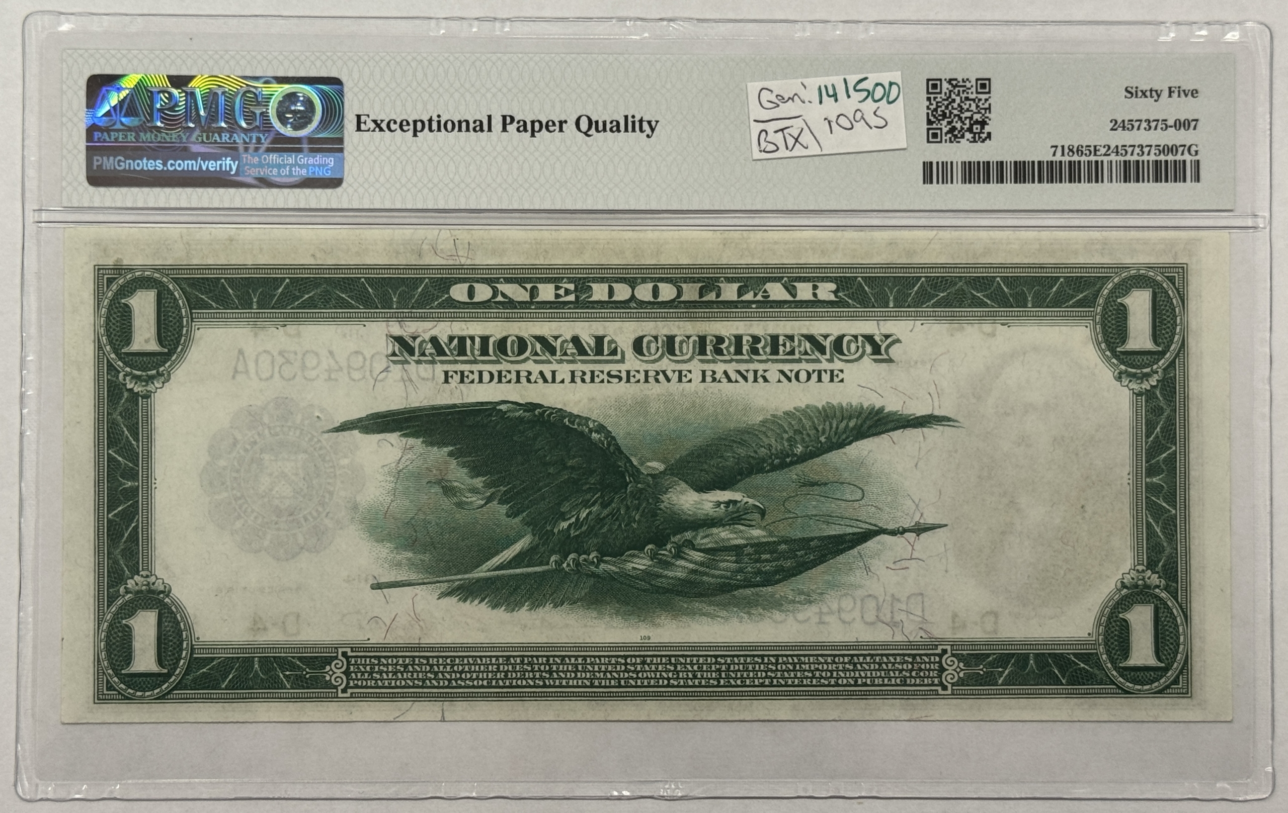 Large Federal Reserve Notes 1918 $1 FEDERAL RESERVE BANKNOTE, D-4, CLEVELAND FR-718 PMG GEM UNC 65 EPQ GEM! Large Federal Reserve Notes 1918 $1 FEDERAL RESERVE BANKNOTE, D-4, CLEVELAND FR-718 PMG GEM UNC 65 EPQ GEM!