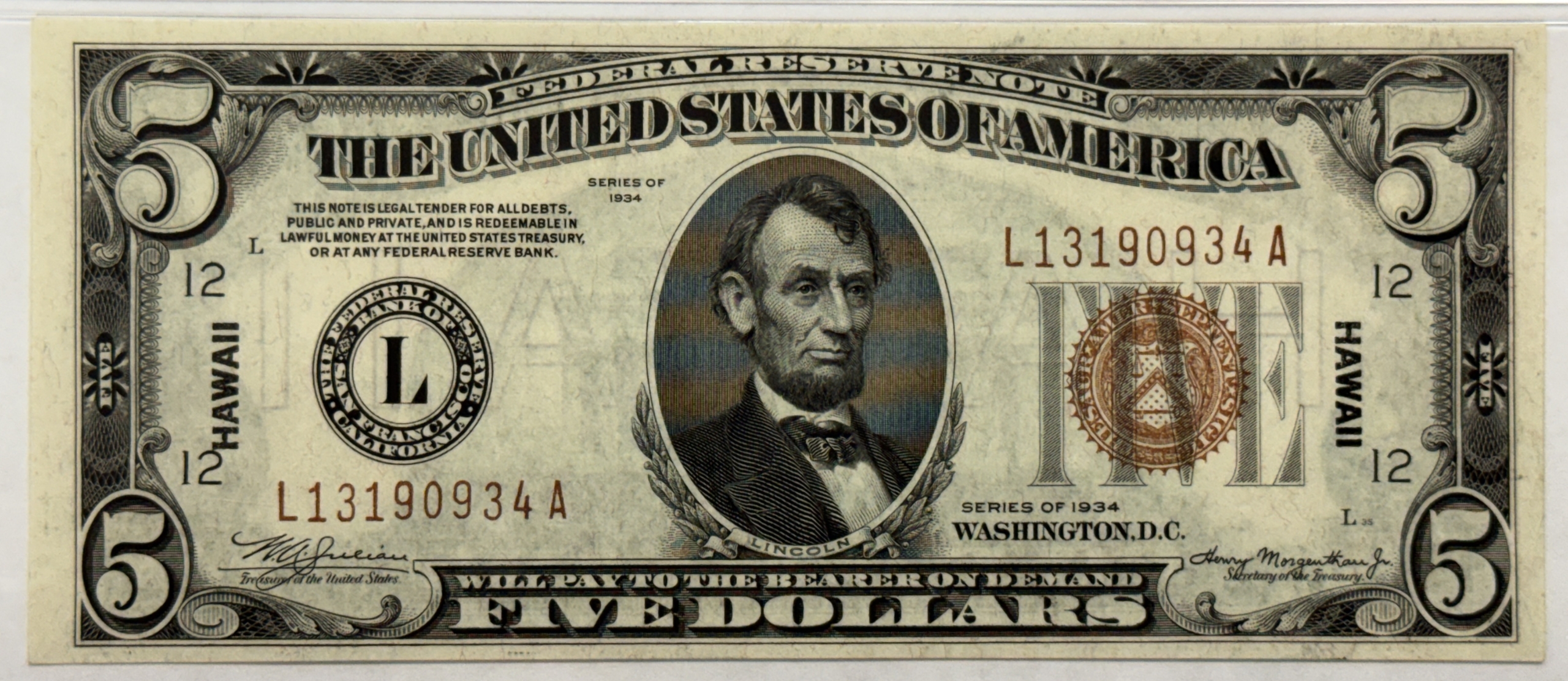 New Store Items 1934 $5 HAWAII NOTE, WWII EMERGENCY ISSUE FR-2301m MULE PMG GEM UNC 65 EPQ TOUGH New Store Items 1934 $5 HAWAII NOTE, WWII EMERGENCY ISSUE FR-2301m MULE PMG GEM UNC 65 EPQ TOUGH