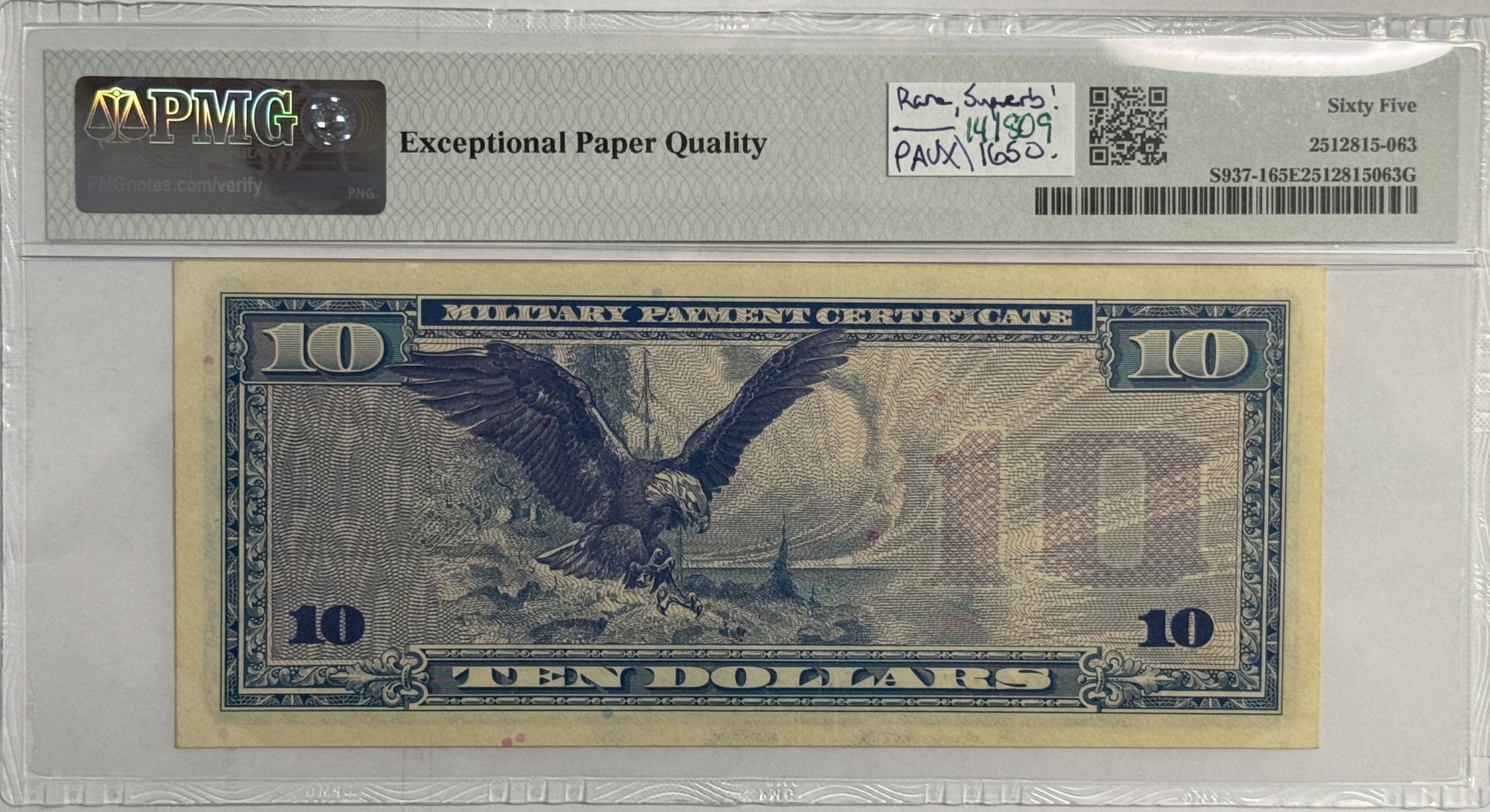 Military Payment Certificates SERIES 692 $10 MPC MILITARY PAYMENT CERT S937-1, PMG SUPERB GEM UNC65 EPQ! RARE! Military Payment Certificates SERIES 692 $10 MPC MILITARY PAYMENT CERT S937-1, PMG SUPERB GEM UNC65 EPQ! RARE!