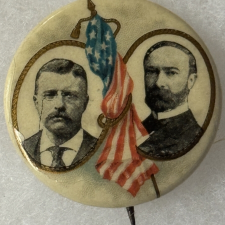 Other Collectibles 1904 ROOSEVELT-FAIRBANKS 1 1/4″ FLAG CELLULOID JUGATE BRIGHT COLOR & BACK PAPER!