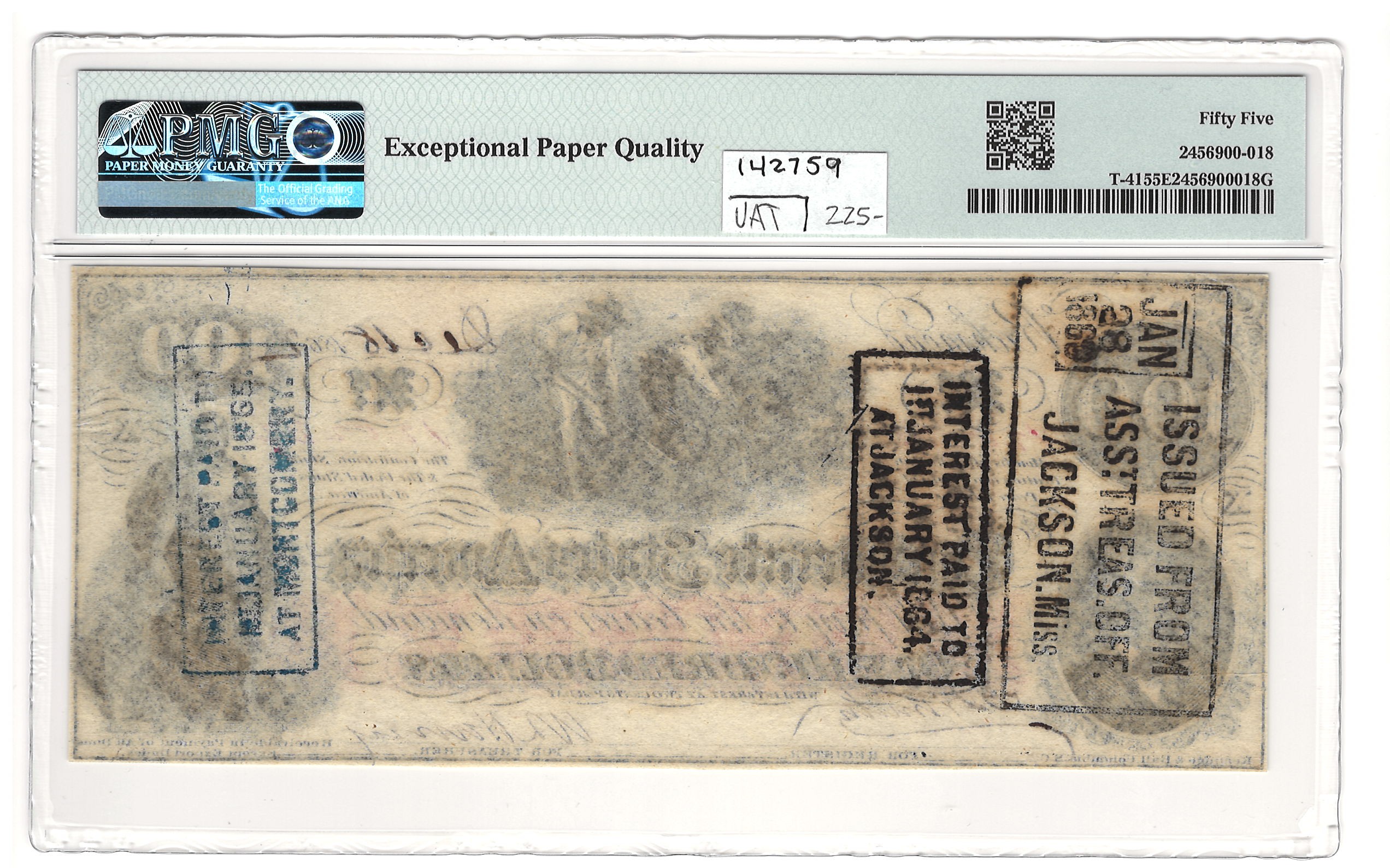 Confederate Notes 1862-63 $100 CONFEDERATE STATES OF AMERICA, T-41, PMG CH-55 EPQ, PRETTY COLOR! Confederate Notes 1862-63 $100 CONFEDERATE STATES OF AMERICA, T-41, PMG CH-55 EPQ, PRETTY COLOR!