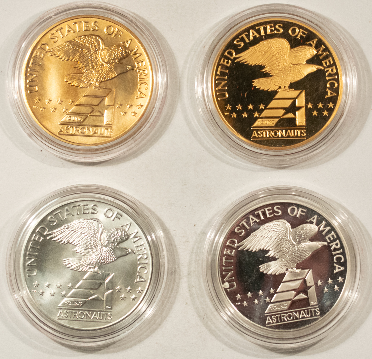 Modern Commems 1988 US MINT AMERICA IN SPACE 4 PC SET, 2 SILVER 2 BRONZE 1.5468 ASW-GEM W/OGP! Modern Commems 1988 US MINT AMERICA IN SPACE 4 PC SET, 2 SILVER 2 BRONZE 1.5468 ASW-GEM W/OGP!
