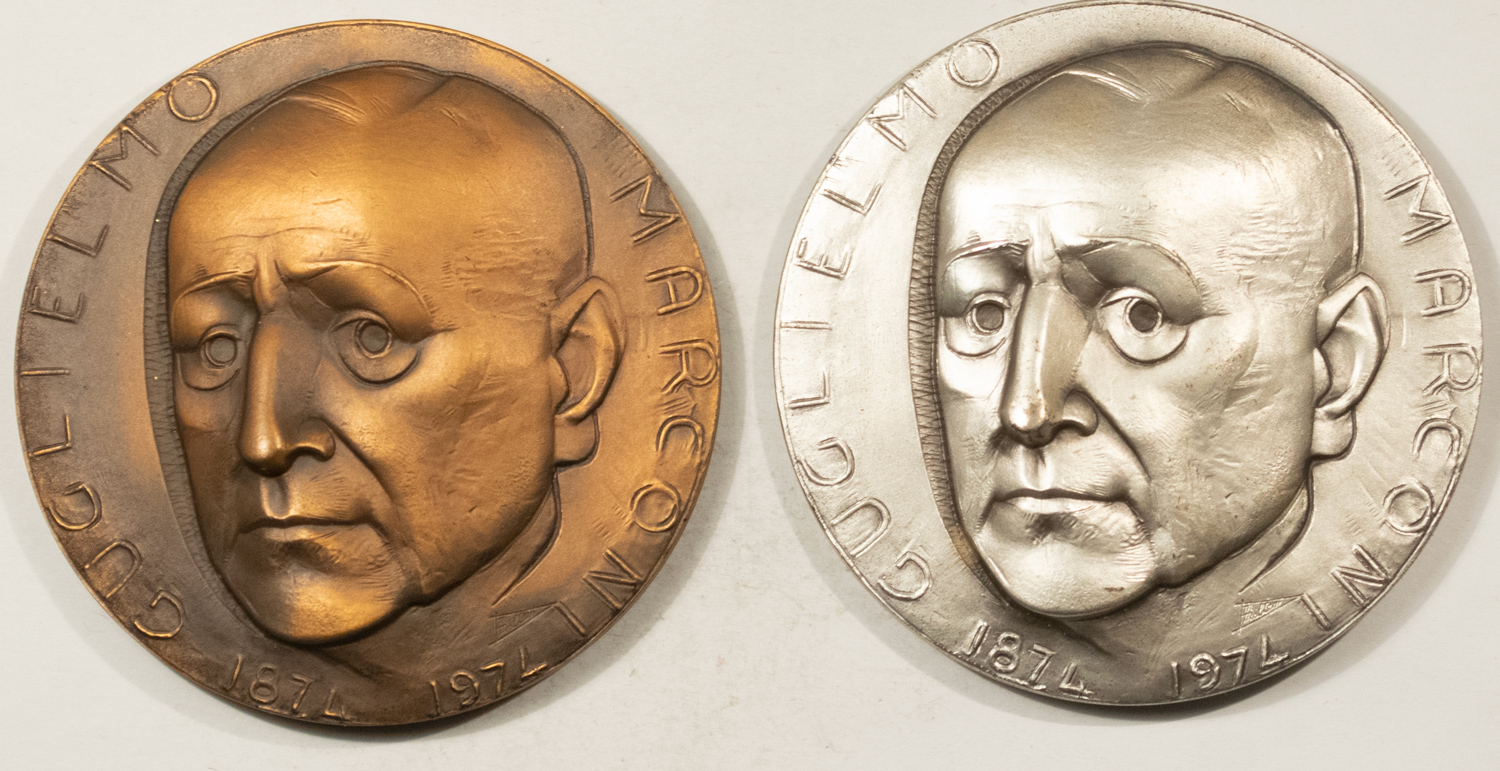 Exonumia 1974 SAN MARINO 2 MEDAL SET 100TH ANN MARCONI BIRTH,131.5 GRAMS .800 SILVER, GEM Exonumia 1974 SAN MARINO 2 MEDAL SET 100TH ANN MARCONI BIRTH,131.5 GRAMS .800 SILVER, GEM