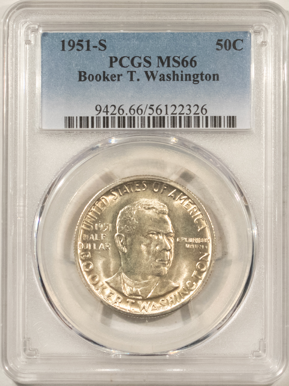 Early Commems 1951-S BOOKER T WASHINGTON COMMEMORATIVE HALF DOLLAR – PCGS MS-66! Early Commems 1951-S BOOKER T WASHINGTON COMMEMORATIVE HALF DOLLAR – PCGS MS-66!