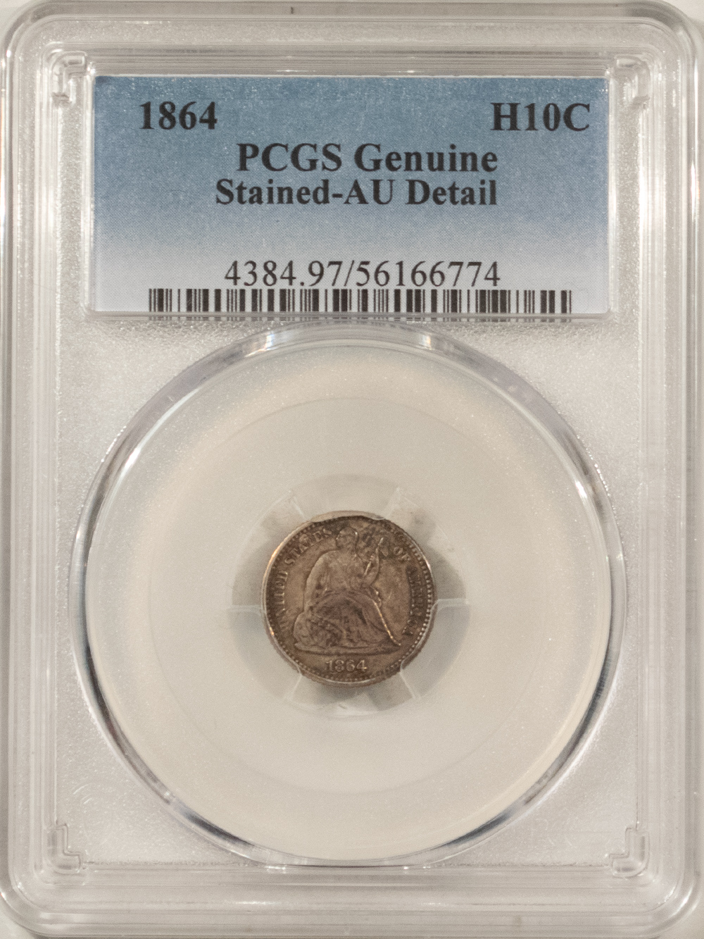Half Dimes 1864 SEATED LIBERTY HALF DIME PCGS GENUINE AU DET, STAINED, RARE CIVIL WAR DATE Half Dimes 1864 SEATED LIBERTY HALF DIME PCGS GENUINE AU DET, STAINED, RARE CIVIL WAR DATE