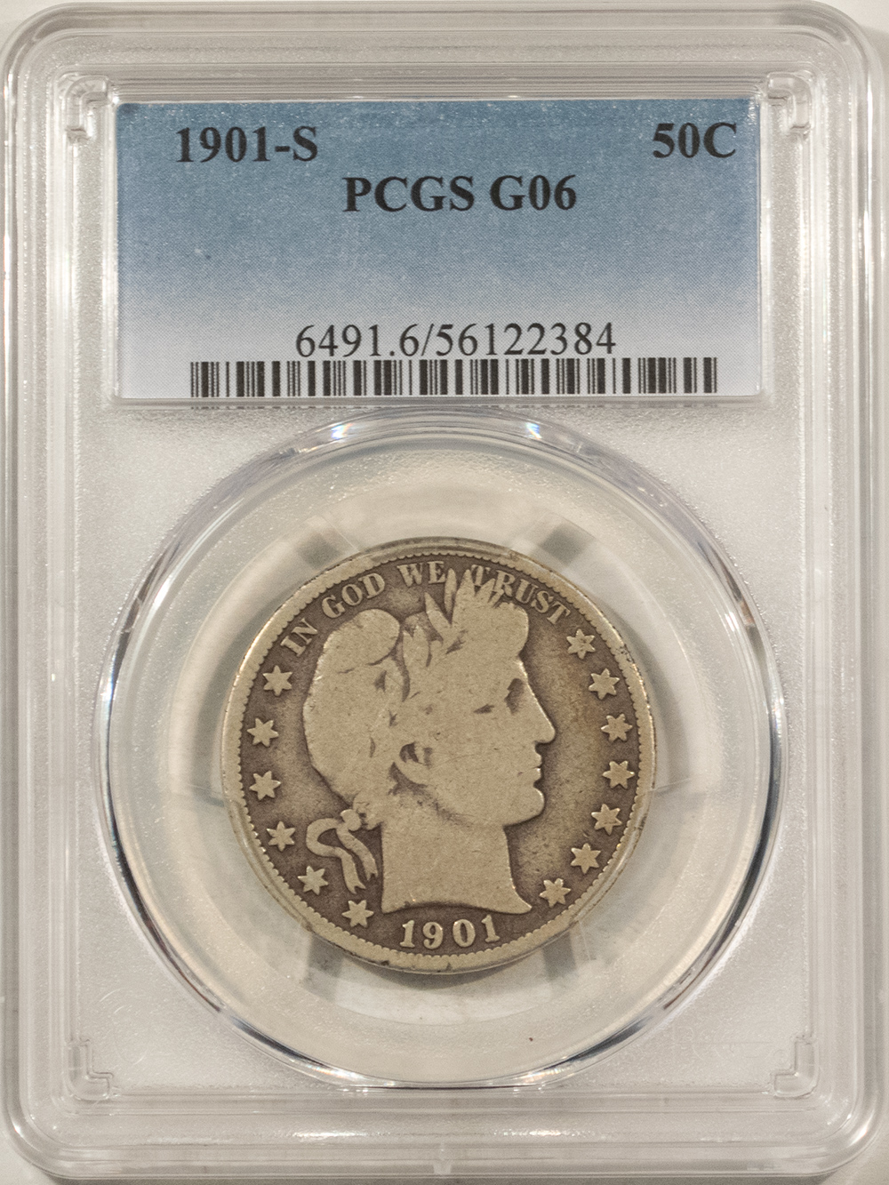 Barber Halves 1901-S BARBER HALF DOLLAR – PCGS G-6 Barber Halves 1901-S BARBER HALF DOLLAR – PCGS G-6
