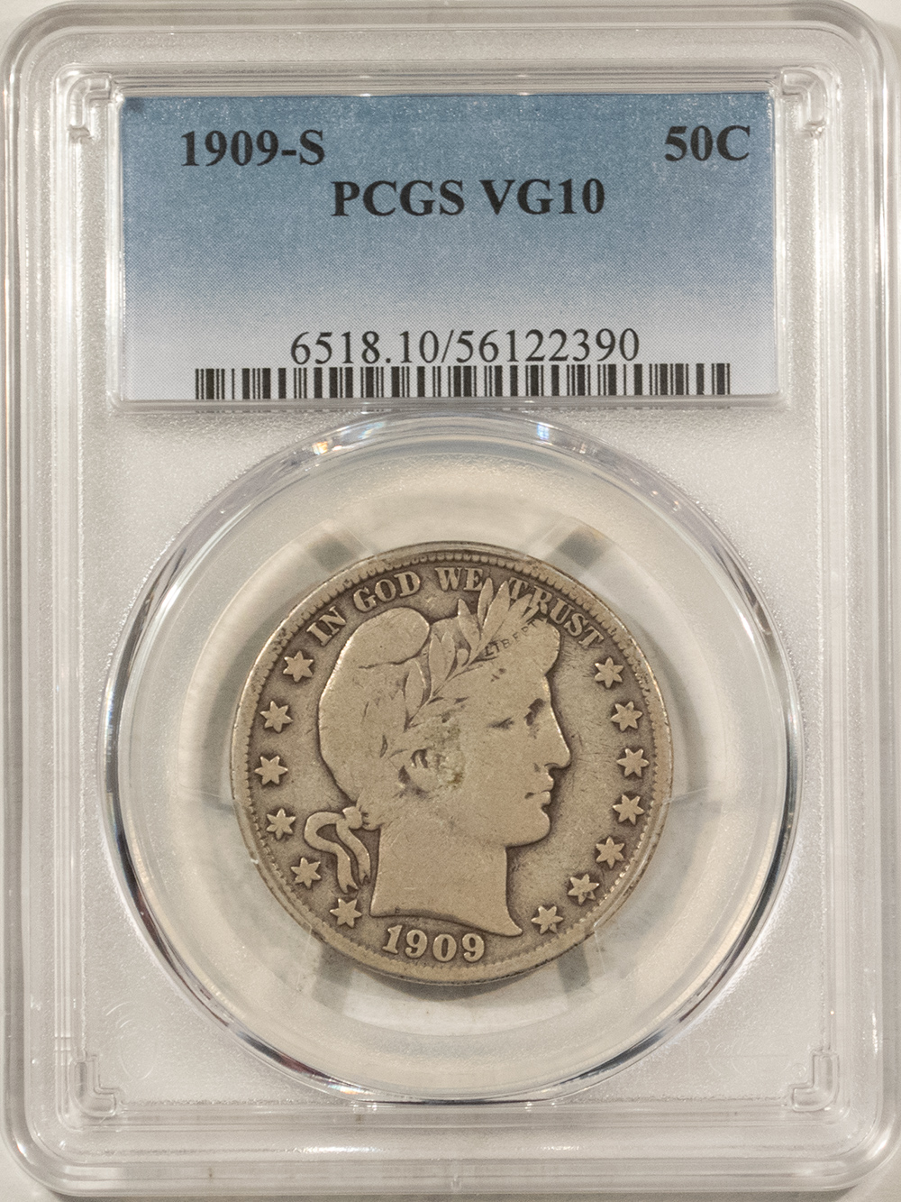 Barber Halves 1909-S BARBER HALF DOLLAR – PCGS VG-10 Barber Halves 1909-S BARBER HALF DOLLAR – PCGS VG-10
