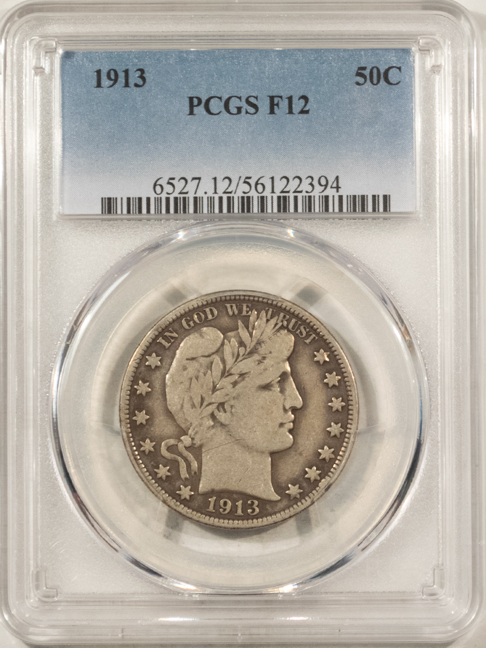 Barber Halves 1913 BARBER HALF DOLLAR – PCGS F-12, KEY-DATE! Barber Halves 1913 BARBER HALF DOLLAR – PCGS F-12, KEY-DATE!