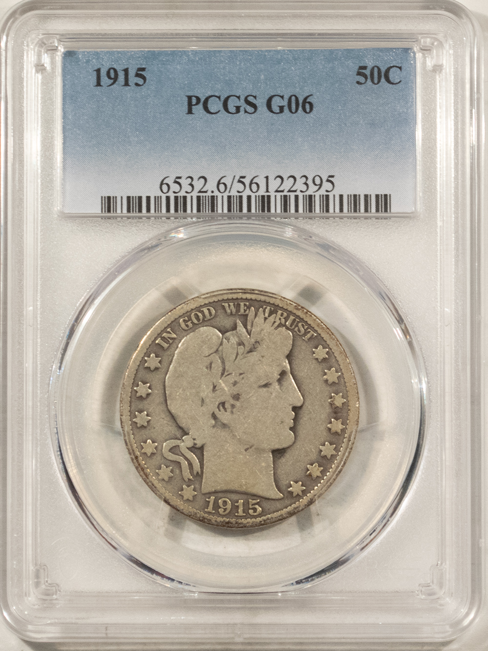 Barber Halves 1915 BARBER HALF DOLLAR – PCGS G-6 Barber Halves 1915 BARBER HALF DOLLAR – PCGS G-6
