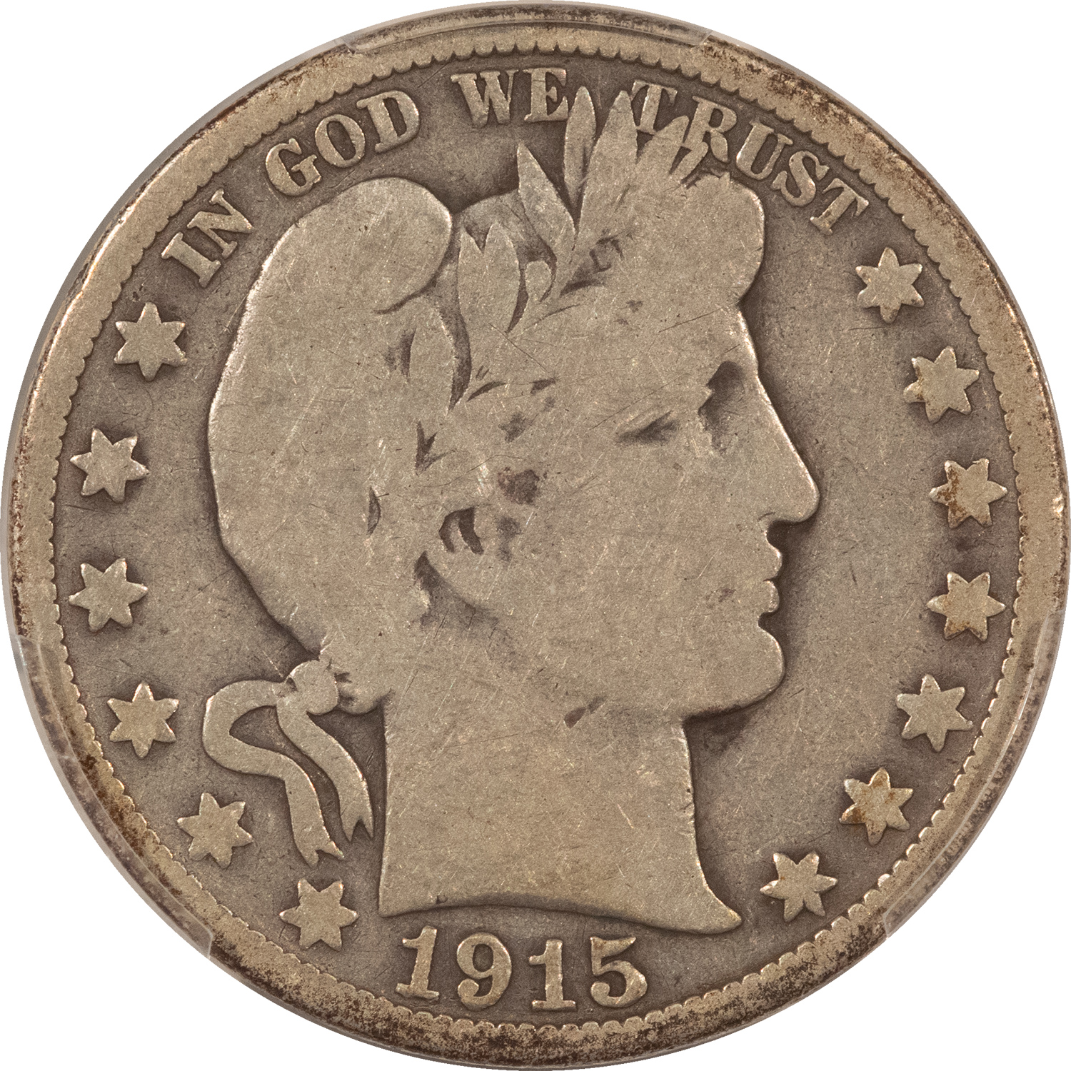 Barber Halves 1915 BARBER HALF DOLLAR – PCGS G-6 Barber Halves 1915 BARBER HALF DOLLAR – PCGS G-6