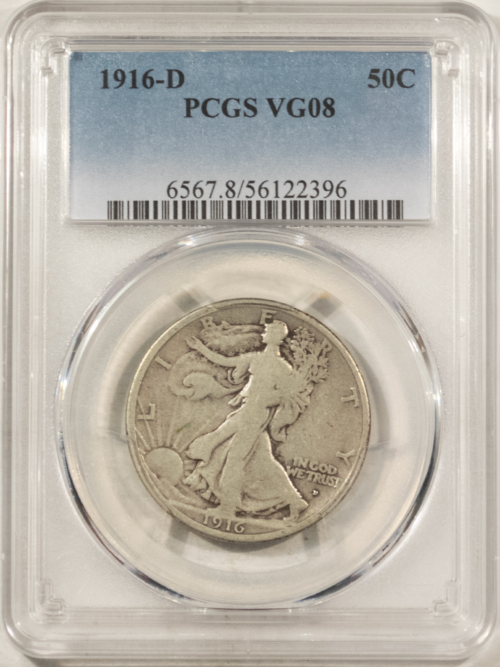 Barber Halves 1916-D WALKING LIBERTY HALF DOLLAR – PCGS VG-8 Barber Halves 1916-D WALKING LIBERTY HALF DOLLAR – PCGS VG-8
