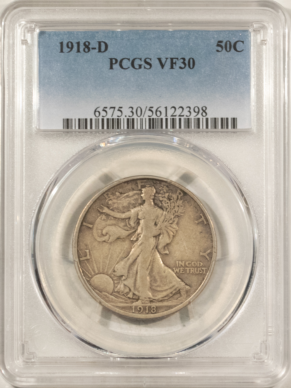 Barber Halves 1918-D WALKING LIBERTY HALF DOLLAR – PCGS VF-30 Barber Halves 1918-D WALKING LIBERTY HALF DOLLAR – PCGS VF-30