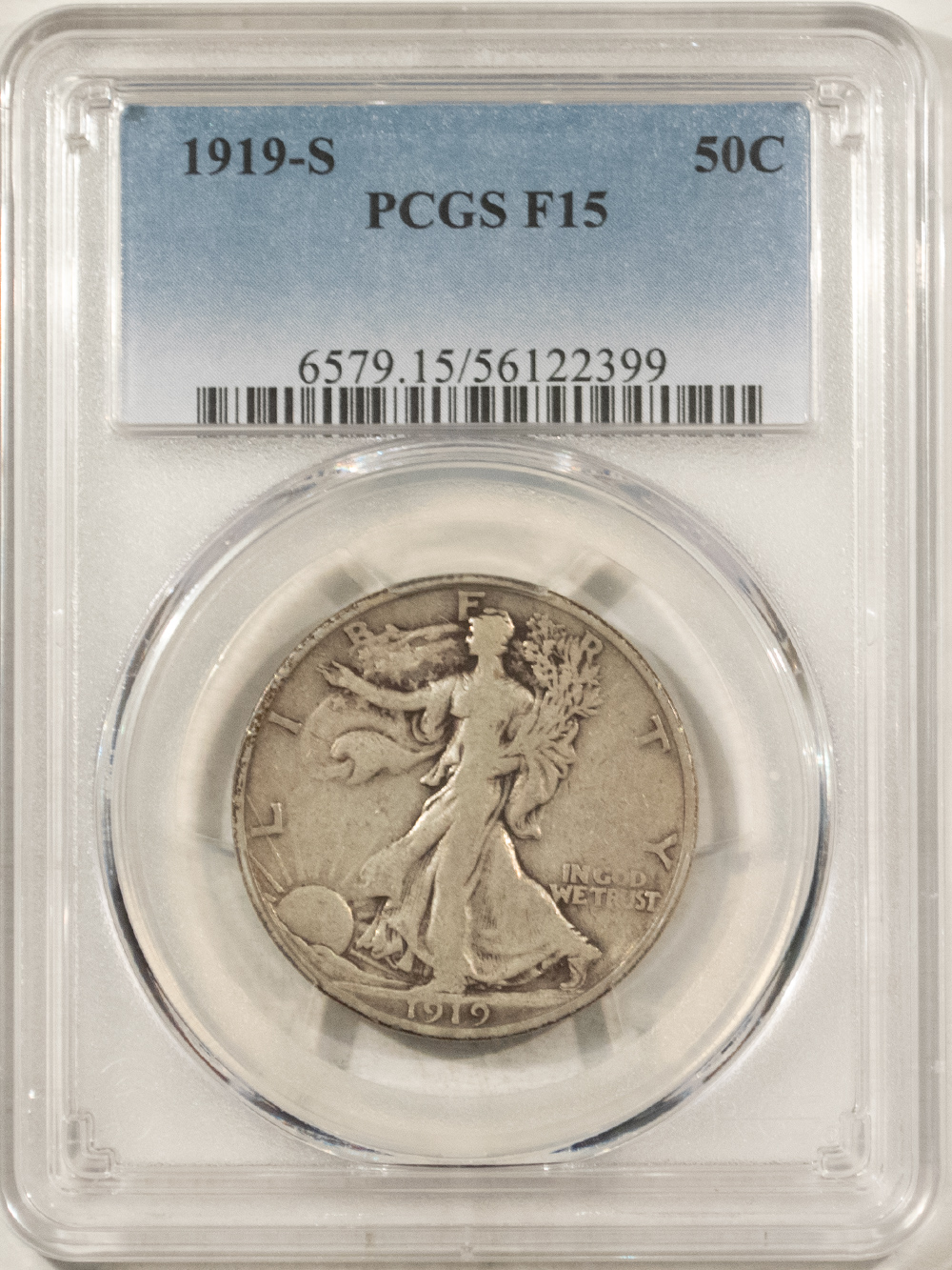 Barber Halves 1919-S WALKING LIBERTY HALF DOLLAR – PCGS F-15 Barber Halves 1919-S WALKING LIBERTY HALF DOLLAR – PCGS F-15