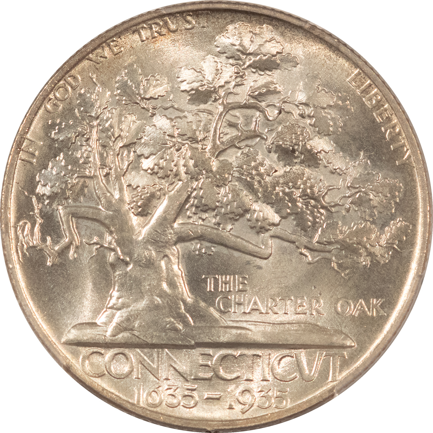 Early Commems 1935 CONNECTICUT COMMEMORATIVE HALF DOLLAR – PCGS GENUINE UNC DETAILS, DAMAGE! Early Commems 1935 CONNECTICUT COMMEMORATIVE HALF DOLLAR – PCGS GENUINE UNC DETAILS, DAMAGE!
