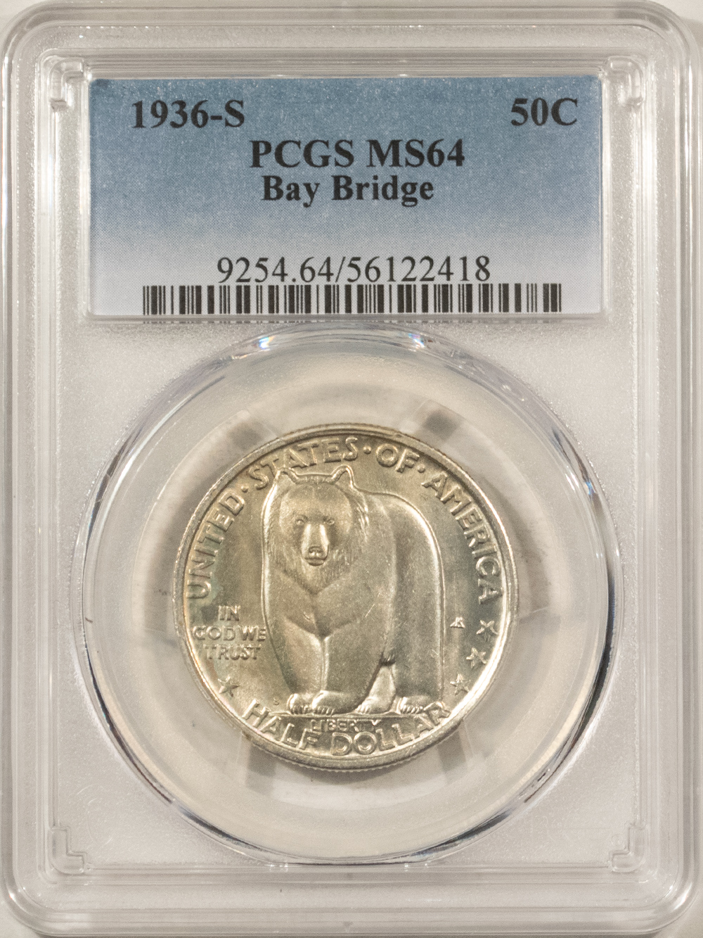 Early Commems 1936-S BAY BRIDGE COMMEMORATIVE HALF DOLLAR – PCGS MS-64 Early Commems 1936-S BAY BRIDGE COMMEMORATIVE HALF DOLLAR – PCGS MS-64