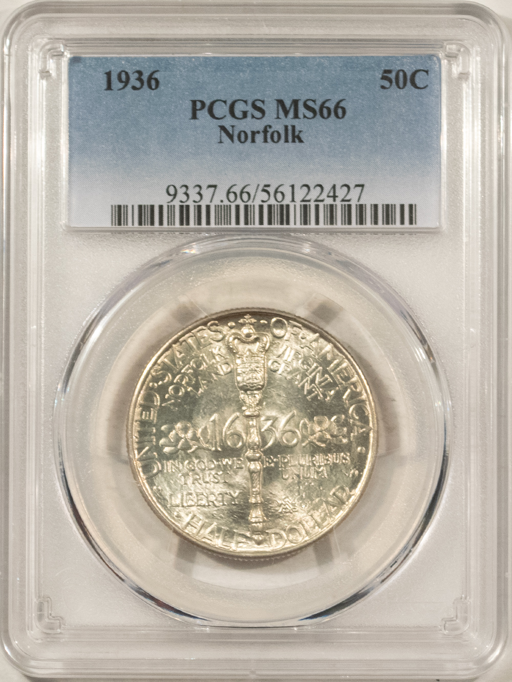 Early Commems 1936 NORFOLK COMMEMORATIVE HALF DOLLAR – PCGS MS-66 Early Commems 1936 NORFOLK COMMEMORATIVE HALF DOLLAR – PCGS MS-66