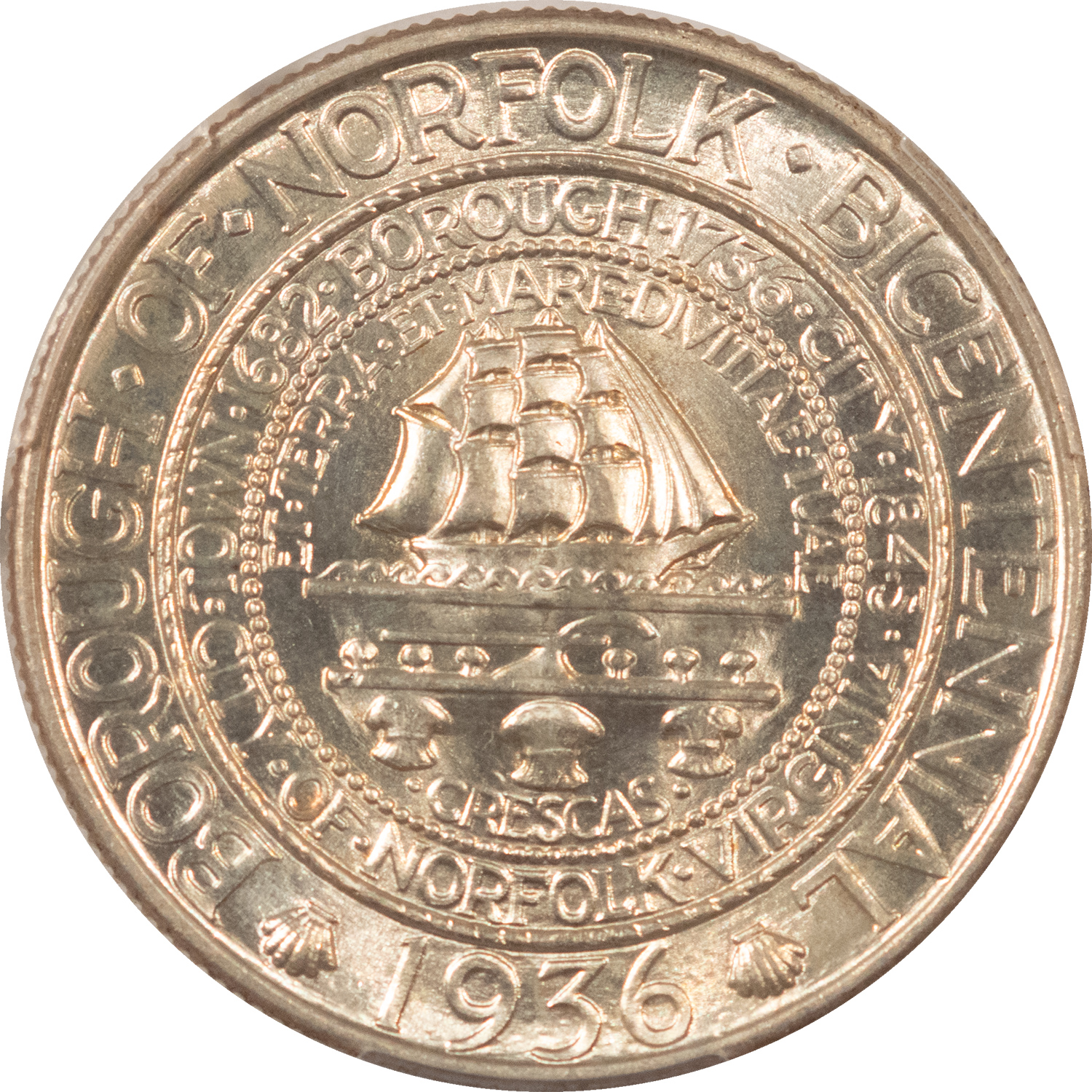 Early Commems 1936 NORFOLK COMMEMORATIVE HALF DOLLAR – PCGS MS-66 Early Commems 1936 NORFOLK COMMEMORATIVE HALF DOLLAR – PCGS MS-66