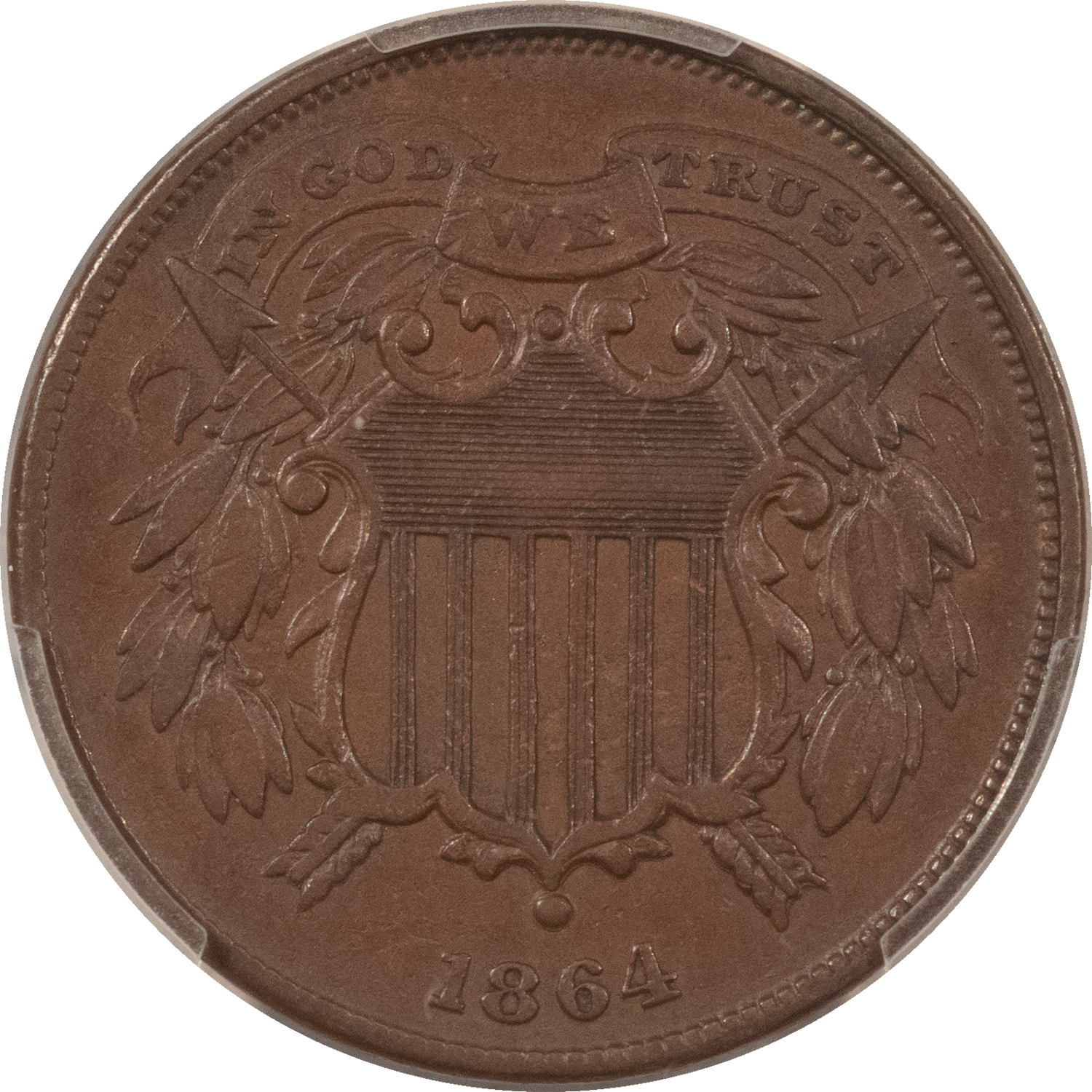 New Certified Coins 1864 TWO CENT PIECE, SMALL MOTTO – PCGS XF-40, KEY-DATE! New Certified Coins 1864 TWO CENT PIECE, SMALL MOTTO – PCGS XF-40, KEY-DATE!