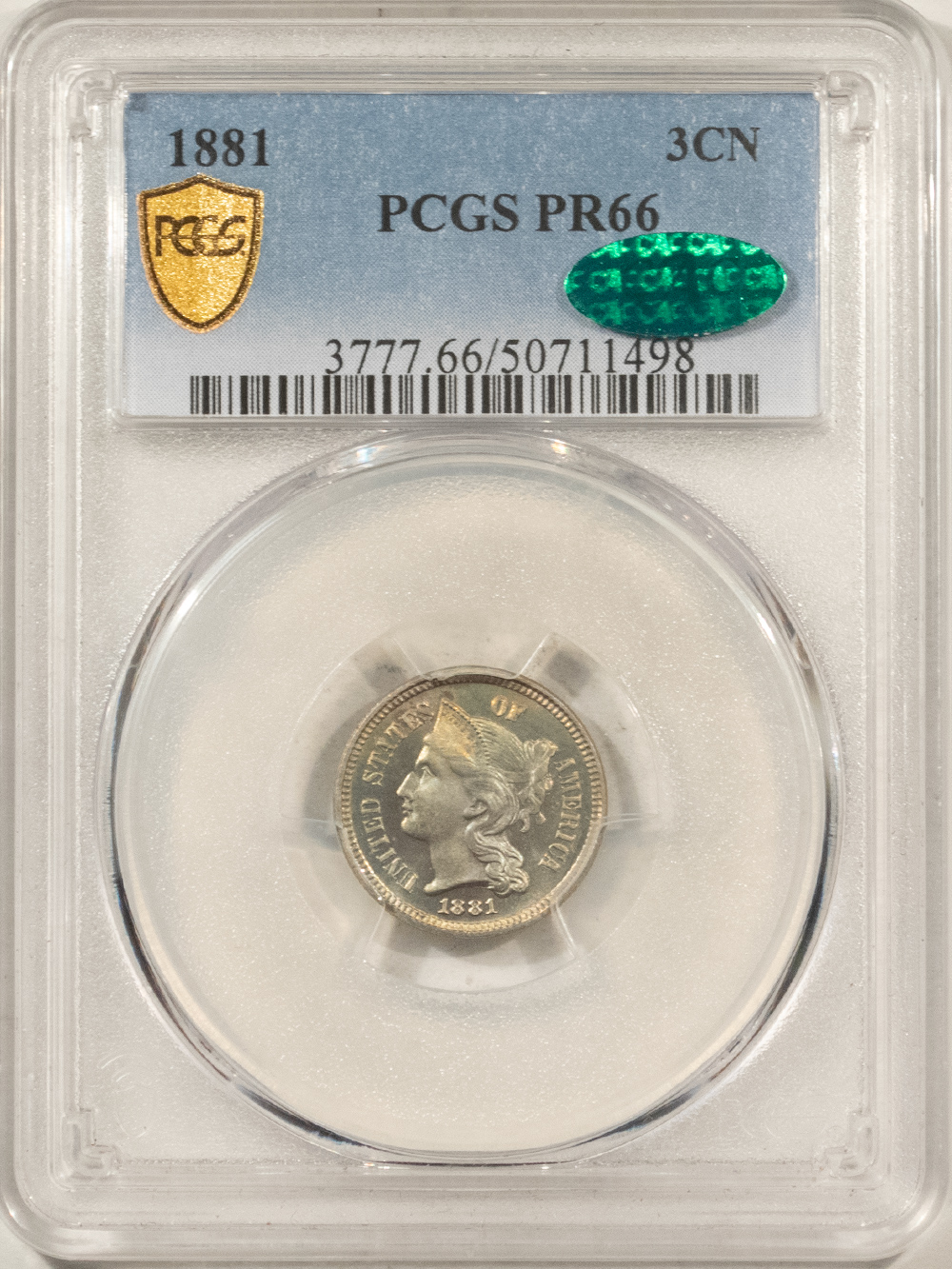 CAC Approved Coins 1881 PROOF THREE CENT NICKEL – PCGS PR-66, SUPER PRETTY! CAC APPROVED! CAC Approved Coins 1881 PROOF THREE CENT NICKEL – PCGS PR-66, SUPER PRETTY! CAC APPROVED!