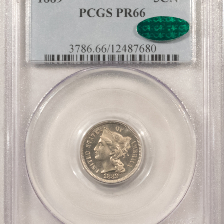 CAC Approved Coins 1889 PROOF THREE CENT NICKEL – PCGS PR-66, SUPERB! CAC APPROVED!