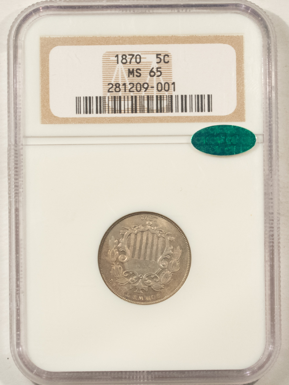 New Certified Coins 1870 SHIELD NICKEL – NGC MS-65, PREMIUM QUALITY GEM, CAC APPROVED! New Certified Coins 1870 SHIELD NICKEL – NGC MS-65, PREMIUM QUALITY GEM, CAC APPROVED!