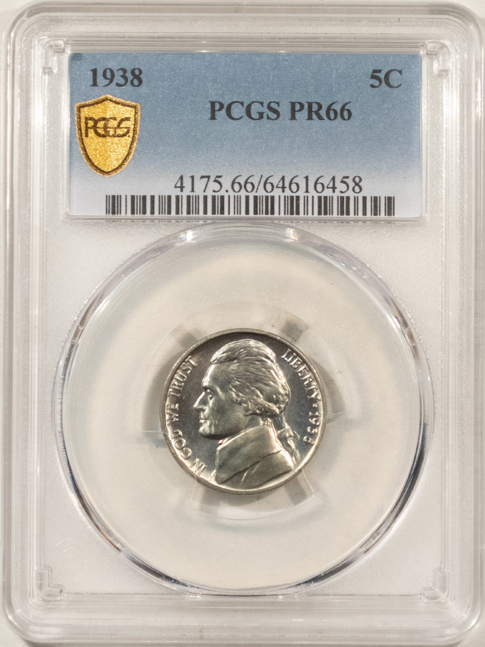 Jefferson Nickels 1938 PROOF JEFFERSON NICKEL – PCGS PR-66, PRETTY! PREMIUM QUALITY! Jefferson Nickels 1938 PROOF JEFFERSON NICKEL – PCGS PR-66, PRETTY! PREMIUM QUALITY!