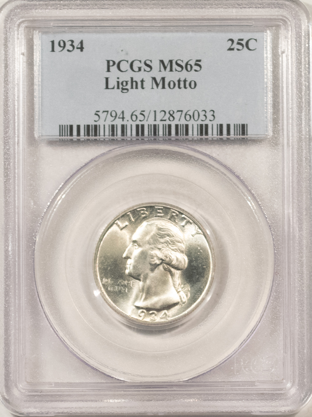 New Certified Coins 1934 WASHINGTON QUARTER LIGHT MOTTO – PCGS MS-65, BLAST WHITE! New Certified Coins 1934 WASHINGTON QUARTER LIGHT MOTTO – PCGS MS-65, BLAST WHITE!