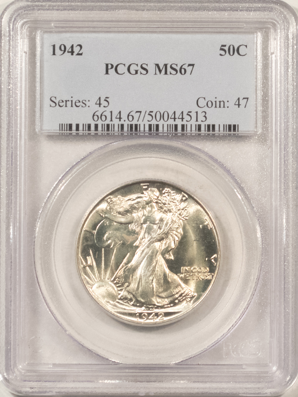 Half Dollars 1942 WALKING LIBERTY HALF DOLLAR – PCGS MS-67, FLASHY SUPERB GEM! Half Dollars 1942 WALKING LIBERTY HALF DOLLAR – PCGS MS-67, FLASHY SUPERB GEM!