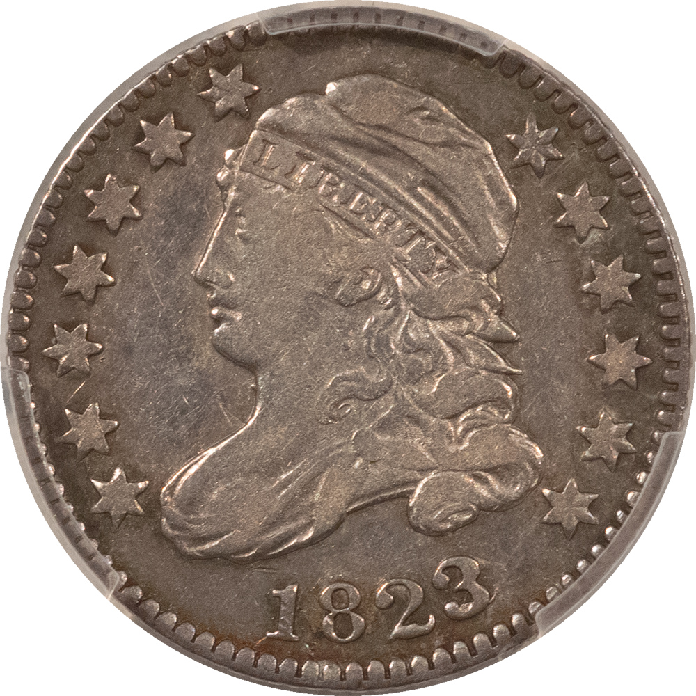 Capped Bust Dimes 1823/2 CAPPED BUST DIME, LARGE Es – PCGS VF-35, TOUGH DATE! Capped Bust Dimes 1823/2 CAPPED BUST DIME, LARGE Es – PCGS VF-35, TOUGH DATE!