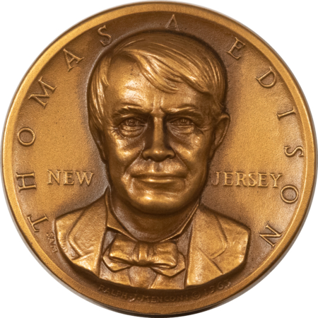 Exonumia THOMAS EDISON NJ STATEHOOD 32MM BRONZE MEDAL MEDALLIC AA CO – GEM!