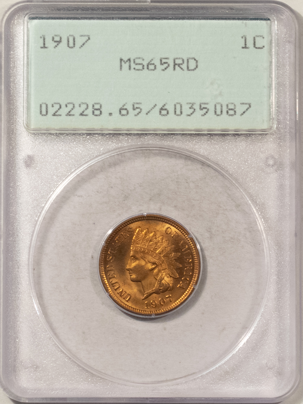 Indian 1907 INDIAN CENT – PCGS MS-65 RD, RATTLER HOLDER, ORIGINAL & PREMIUM QUALITY! Indian 1907 INDIAN CENT – PCGS MS-65 RD, RATTLER HOLDER, ORIGINAL & PREMIUM QUALITY!