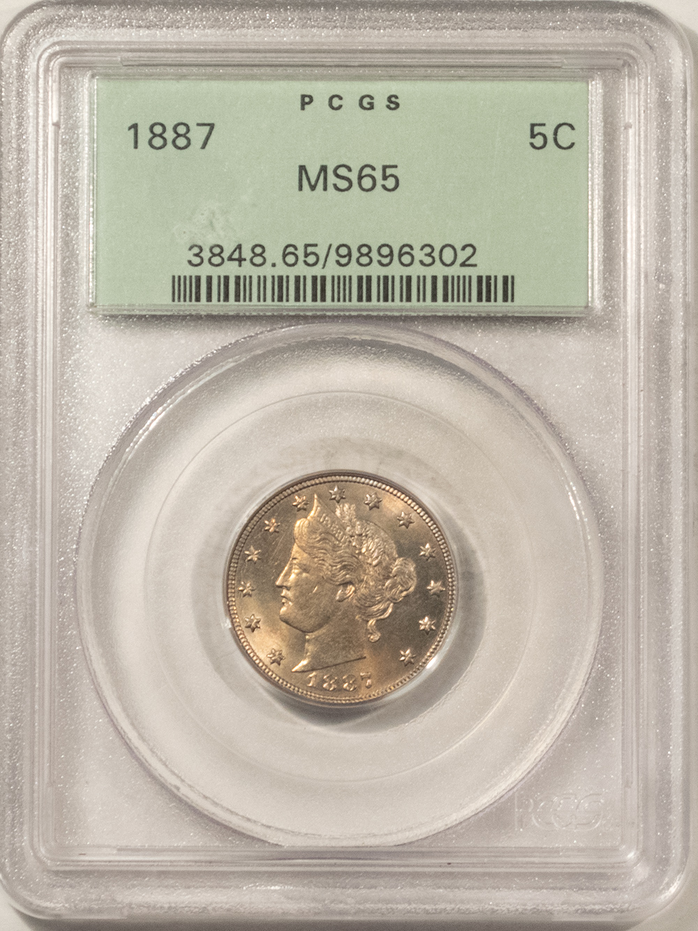 Liberty Nickels 1887 LIBERTY NICKEL – PCGS MS-65, OLD GREEN HOLDER & PREMIUM QUALITY! Liberty Nickels 1887 LIBERTY NICKEL – PCGS MS-65, OLD GREEN HOLDER & PREMIUM QUALITY!