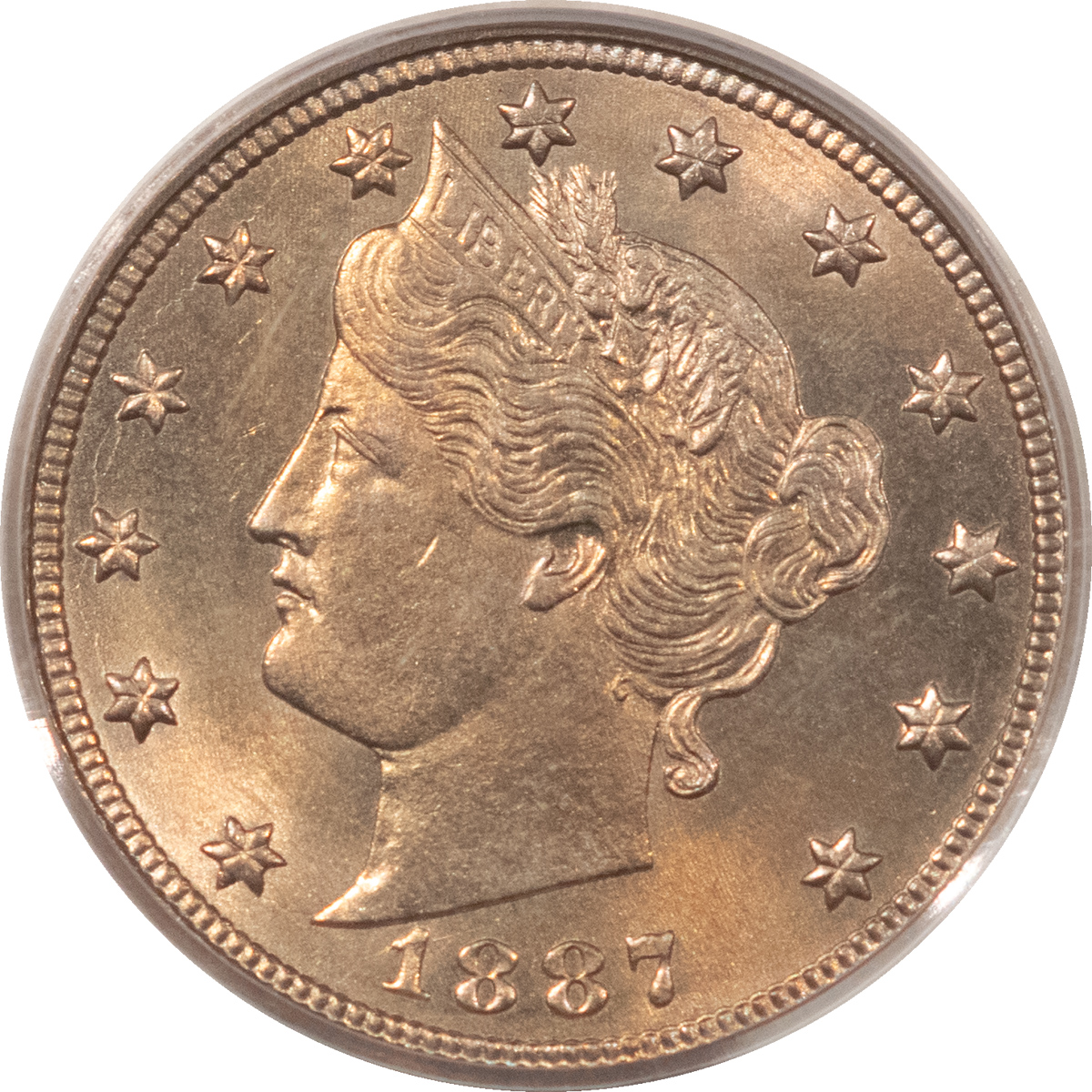 Liberty Nickels 1887 LIBERTY NICKEL – PCGS MS-65, OLD GREEN HOLDER & PREMIUM QUALITY! Liberty Nickels 1887 LIBERTY NICKEL – PCGS MS-65, OLD GREEN HOLDER & PREMIUM QUALITY!