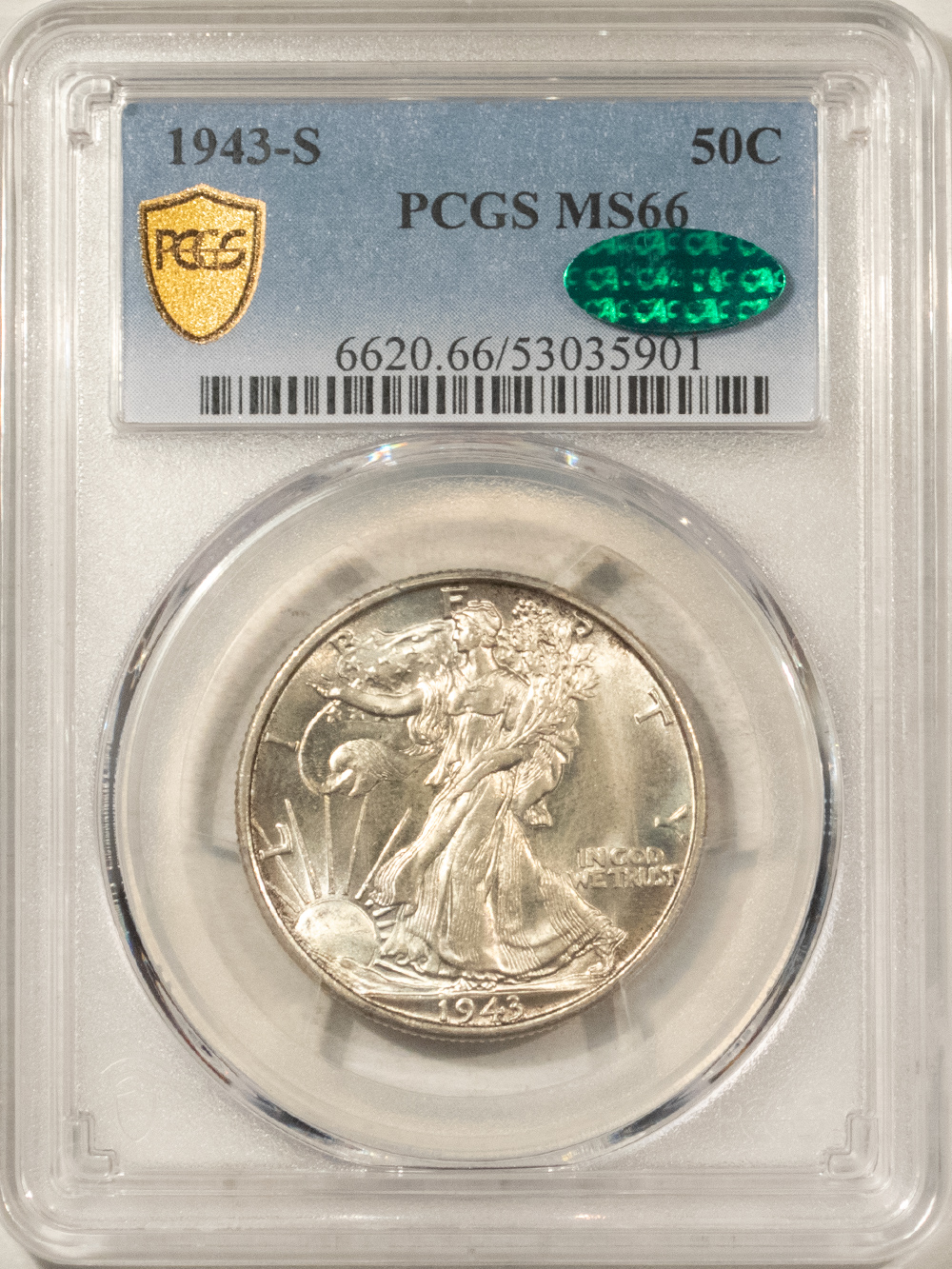 CAC Approved Coins 1943-S WALKING LIBERTY HALF DOLLAR – PCGS MS-66, FRESH & SUPER PQ! CAC APPROVED! CAC Approved Coins 1943-S WALKING LIBERTY HALF DOLLAR – PCGS MS-66, FRESH & SUPER PQ! CAC APPROVED!