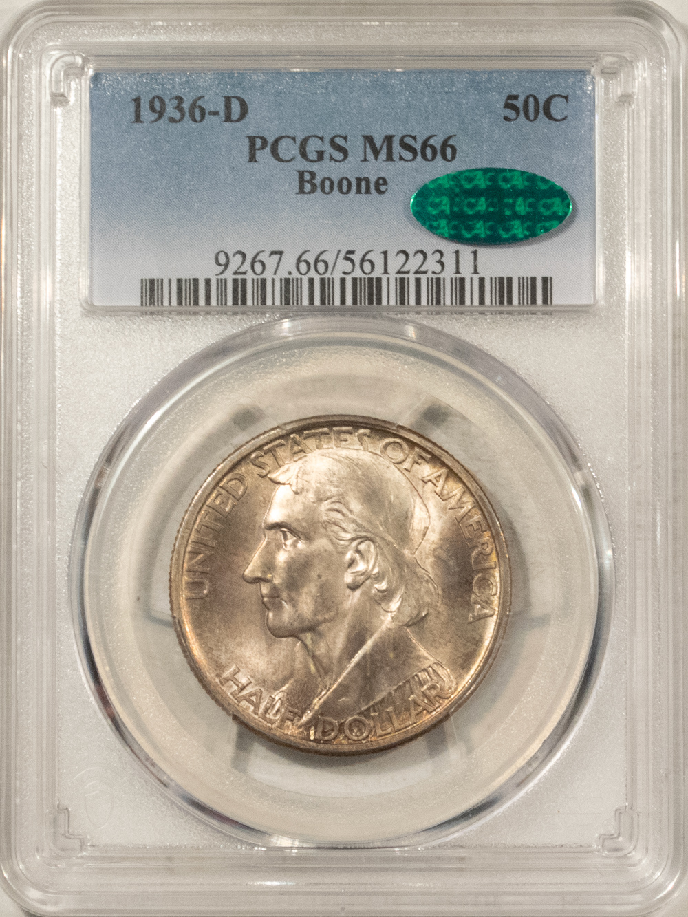 CAC Approved Coins 1936-D BOONE COMMEMORATIVE HALF DOLLAR PCGS MS-66, ATTRACTIVE, PQ, CAC APPROVED! CAC Approved Coins 1936-D BOONE COMMEMORATIVE HALF DOLLAR PCGS MS-66, ATTRACTIVE, PQ, CAC APPROVED!